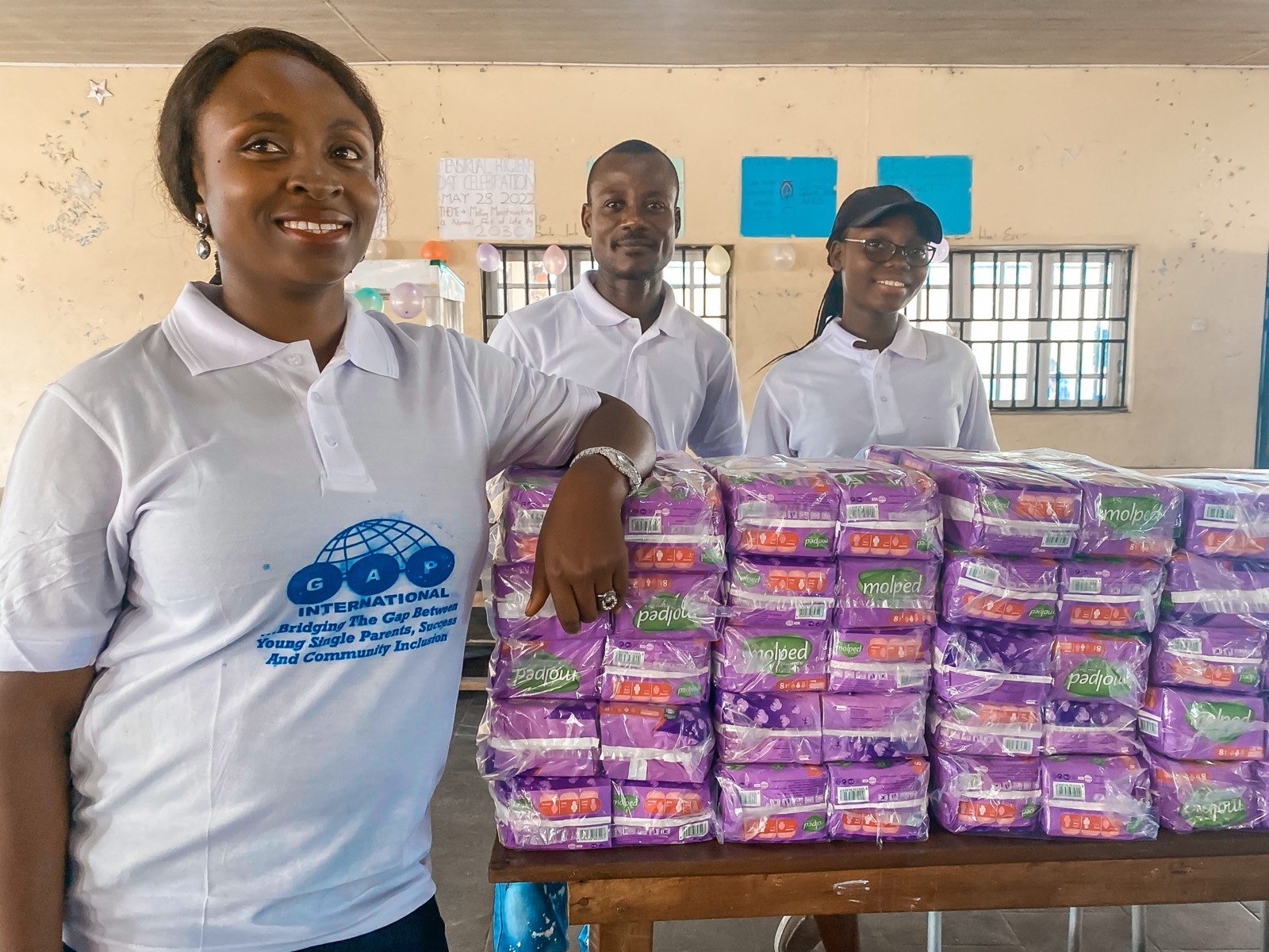 GAP International volunteers distributing sanitary supplies at a school outreach in Nigeria